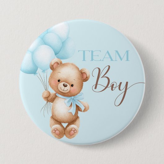 Bear round pin for gender reveal team boy button (Vorderseite)