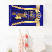 Bear Royal Blue Silk Gold Crown Baby Shower Ethnic Banner (Insitu)