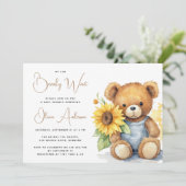 Bear Rustic Sonnenblume Bearly Wait Baby Dusche Einladung (Stehend Vorderseite)