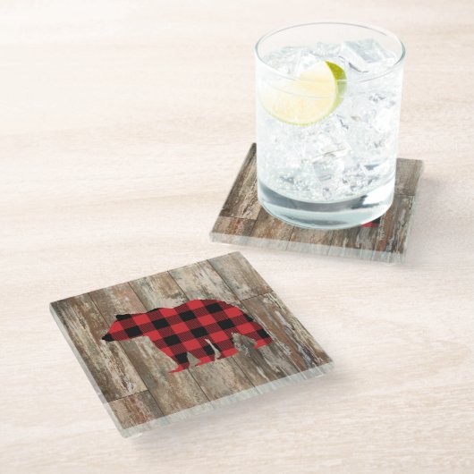 Bear Rustic Wilderness Decor Glass Untersetzer (Schrägansicht)