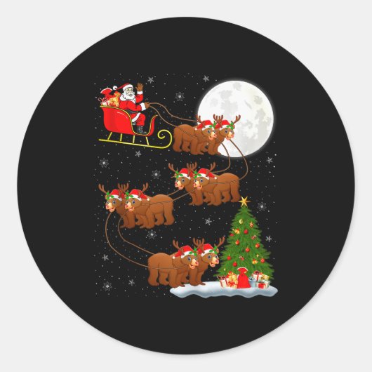 Bear Santa Sleigh Flying Funny Magical Christmas T Runder Aufkleber (Vorderseite)