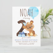 Bear Second Birthday Einladung (Stehend Vorderseite)