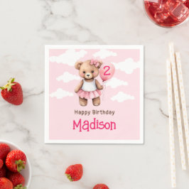 Bear Second Birthday Round Aufkleber Serviette