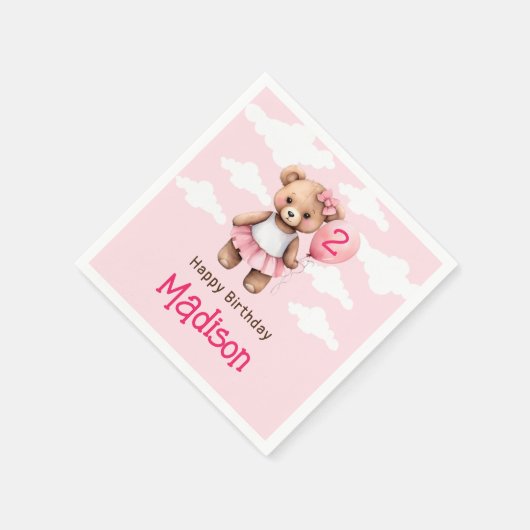 Bear Second Birthday Round Aufkleber Serviette (Ecke)