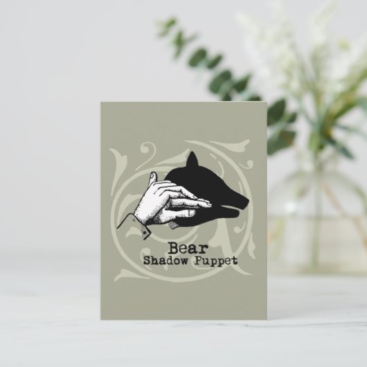 Bear Shadow Puppet Hand Vintag Postkarte (Stehend Vorderseite)