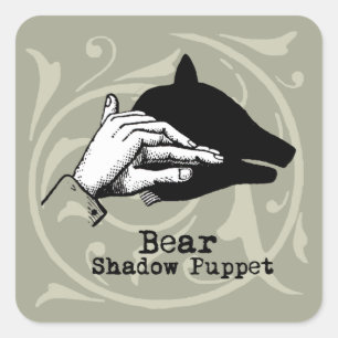 Bear Shadow Puppet Hand Vintag Quadratischer Aufkleber