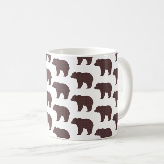 Bear Shape Plaid Brown Cabin Core Kaffeetasse (VorderseiteRechts)
