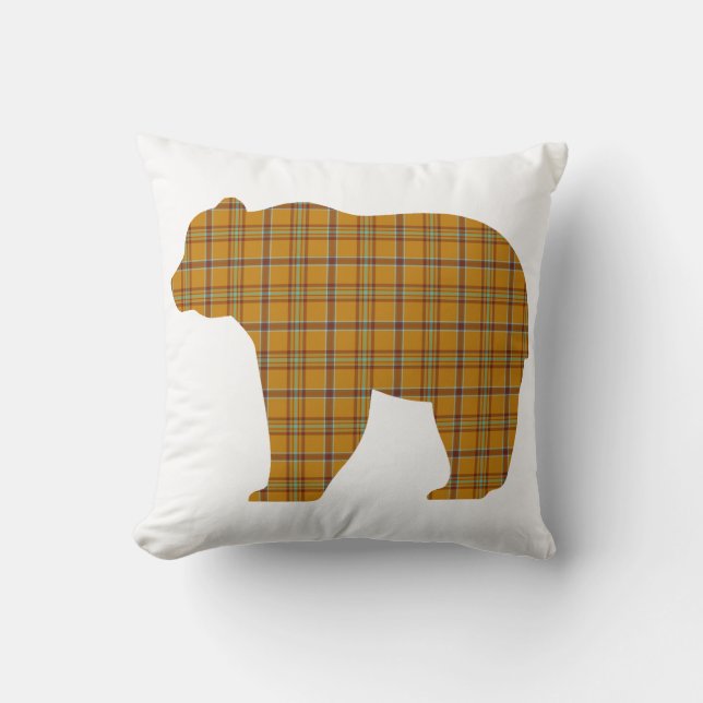 Bear Shape Plaid Orange Light Blue Cabin Core Kissen (Vorderseite)