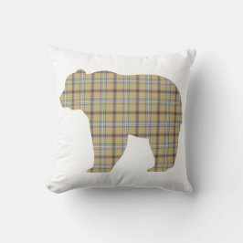 Bear Shape Plaid Tan Blue Cabin Core Kissen