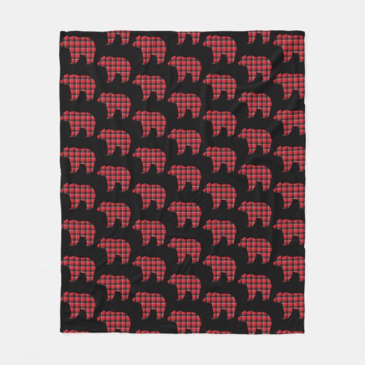 Bear Shaped Plaid Red Black Buffalo Fleecedecke (Vorderseite)