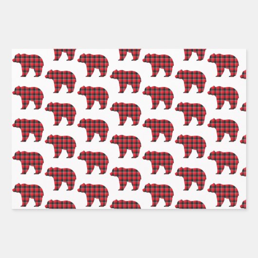 Bear Shaped Plaid Red Black Buffalo Geschenkpapier Set (Vorderseite 2)