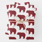 Bear Shaped Plaid Red Black Buffalo Geschenkpapier Set (Beispiel)