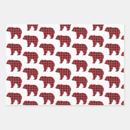 Bear Shaped Plaid Red Black Buffalo Geschenkpapier Set