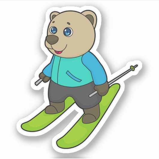 Bear Skier Ski Aufkleber (Vorderseite)