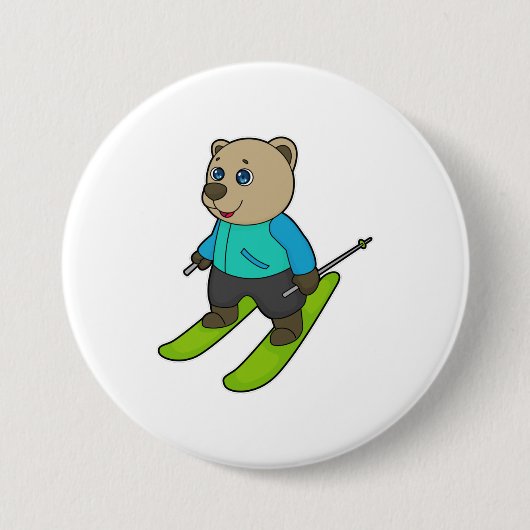 Bear Skier Ski Button (Vorderseite)
