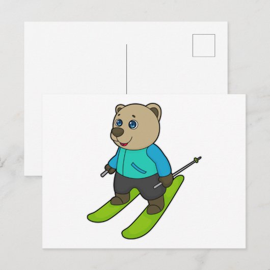 Bear Skier Ski Postkarte (Vorne/Hinten)