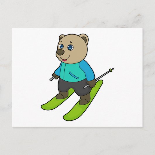 Bear Skier Ski Postkarte (Vorderseite)