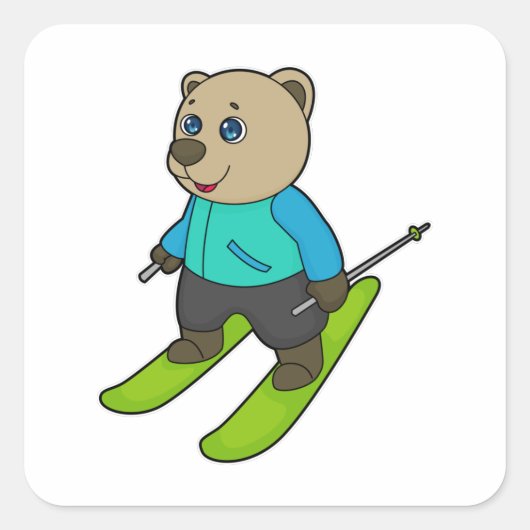 Bear Skier Ski Quadratischer Aufkleber (Vorderseite)