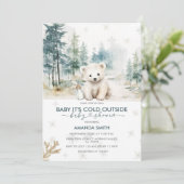 Bear Snowflakes Cold Outside Baby Dusche Einladung (Stehend Vorderseite)