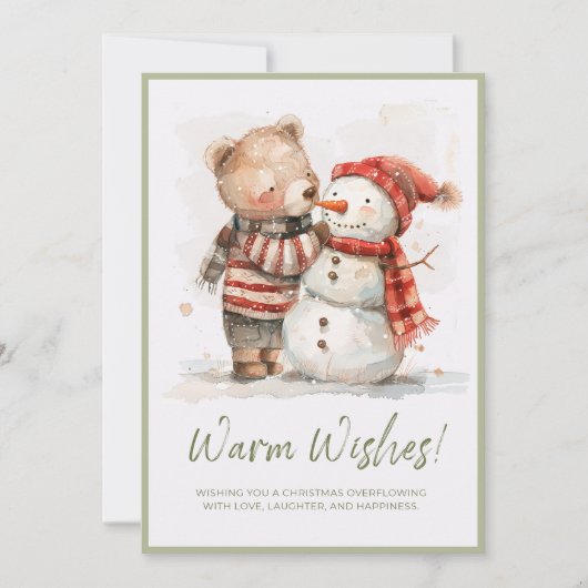 Bear & Snowman Winterlandschaft Dankeskarte (Vorderseite)