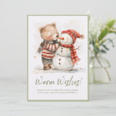 Bear & Snowman Winterlandschaft Dankeskarte (Stehend Vorderseite)