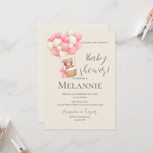 Bear Spanish Baby Dusche Einladung (Vorderseite/Rückseite Beispiel)