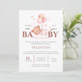 Bear Spanish Baby Shower Girl Einladung (Stehend Vorderseite)