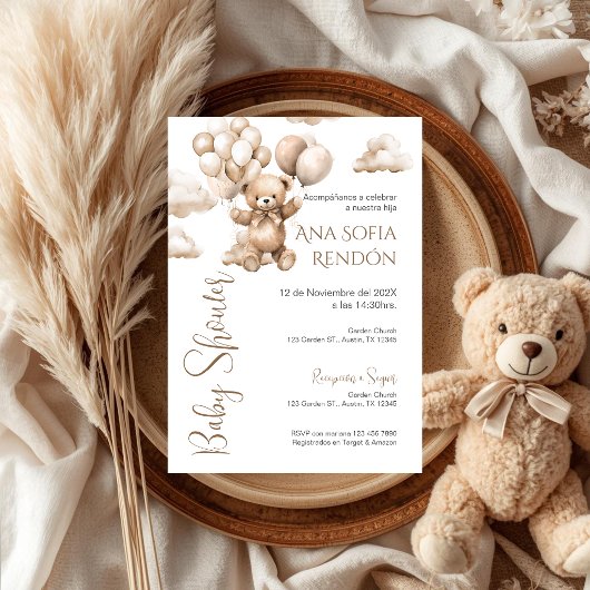 Bear Spanish Baby Shower Girl Einladung