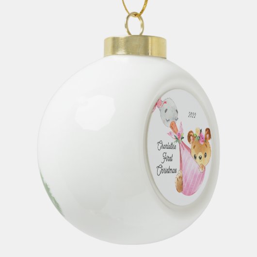Bear Special Delivery Baby's First Christmas Keramik Kugel-Ornament (Links)