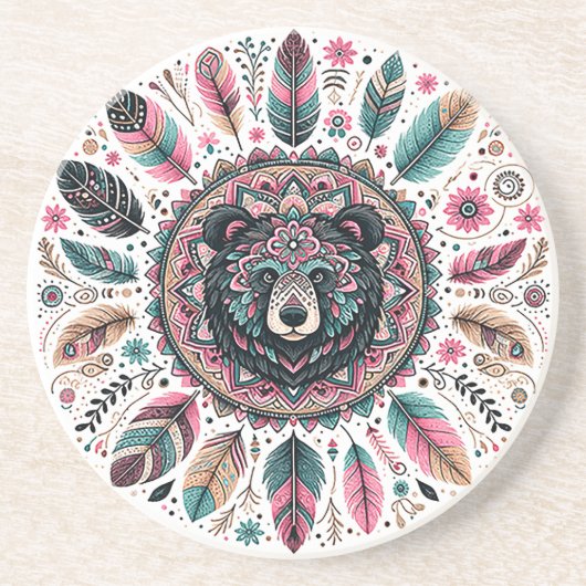 Bear Spirit Feather Sandstone Untersetzer (Vorne)