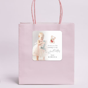 Bear Strawberry Foto Berry Geburtstag Danke Quadratischer Aufkleber