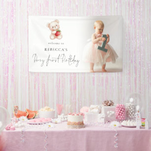Bear Strawberry Foto Willkommen Berry First Birthd Banner