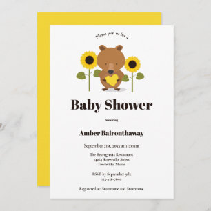 Bear Sunflowers Kinderdusche Einladung