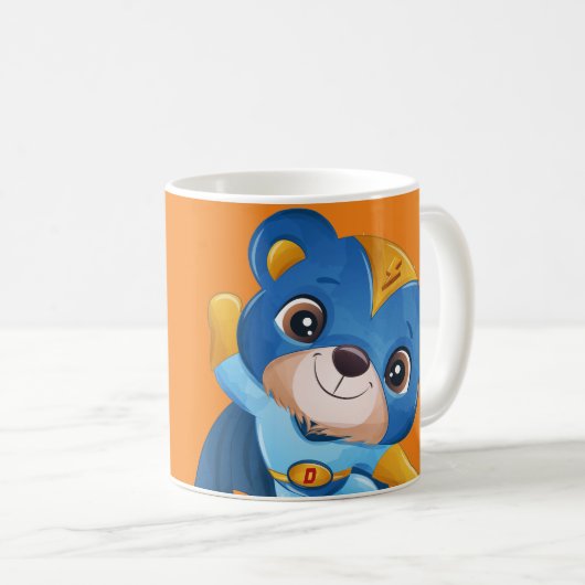 🦸 ♂️ Bear SuperHero Individuelle Name, Initial Kaffeetasse (VorderseiteRechts)