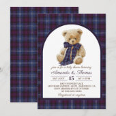 Bear Tartan Gender Neutral Baby Shower Einladung (Vorne/Hinten)