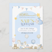 Bear Teddy Baby Blue Boy Aqeeqah Aqeeqa Einladung (Vorne/Hinten)