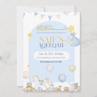 Bear Teddy Baby Blue Boy Aqeeqah Aqeeqa Einladung