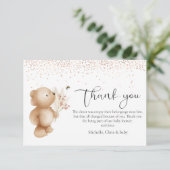 Bear & The Bee Baby Dusche Dankeskarte (Stehend Vorderseite)