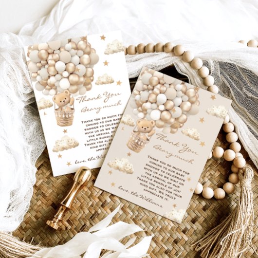 Bear Theme Bearly Wait Gold Baby Dusche Dankeskarte