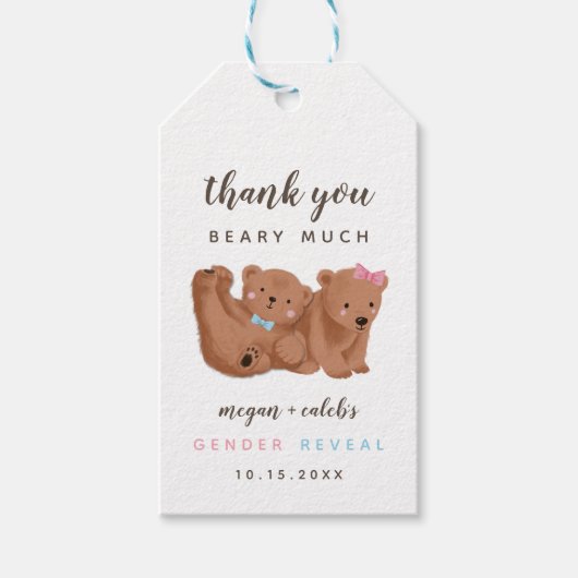 Bear Theme Gender Reveal Gastgeschenk Gift Tags Geschenkanhänger (Vorderseite)