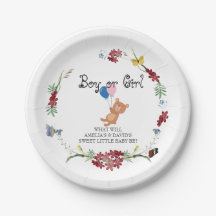 Bear Theme Gender Reveal Party Paper Plate