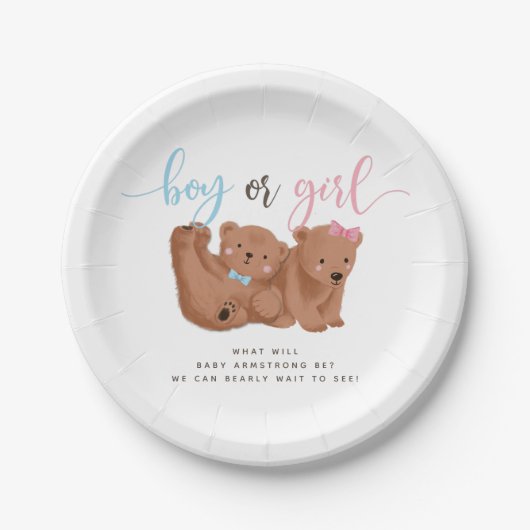 Bear Theme Gender Reveal Party Paper Plate Pappteller (Vorderseite)