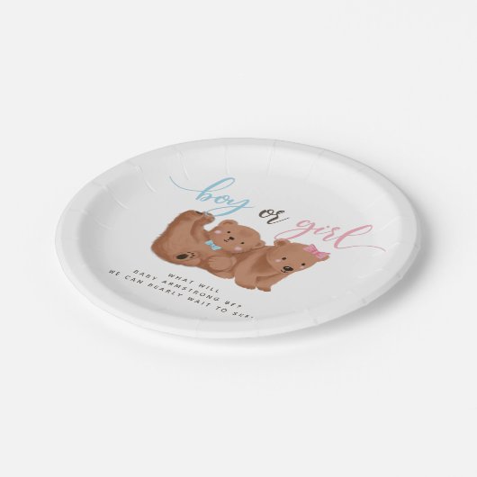 Bear Theme Gender Reveal Party Paper Plate Pappteller (Schrägansicht)