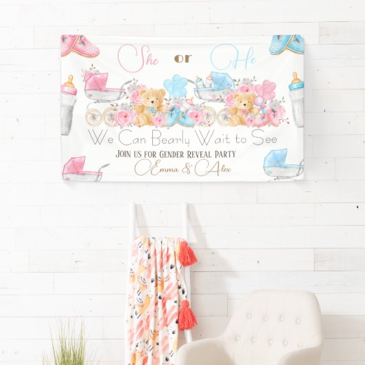 Bear Theme Gender Reveal Party Willkommen Banner (Insitu)
