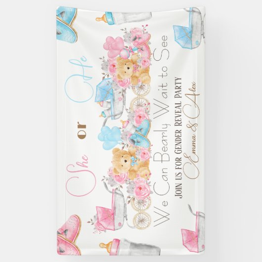Bear Theme Gender Reveal Party Willkommen Banner (Vertikal)