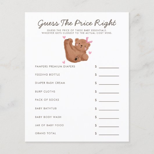 Bear Theme Girl Babydusche schätzen den Preis rich (Vorderseite)