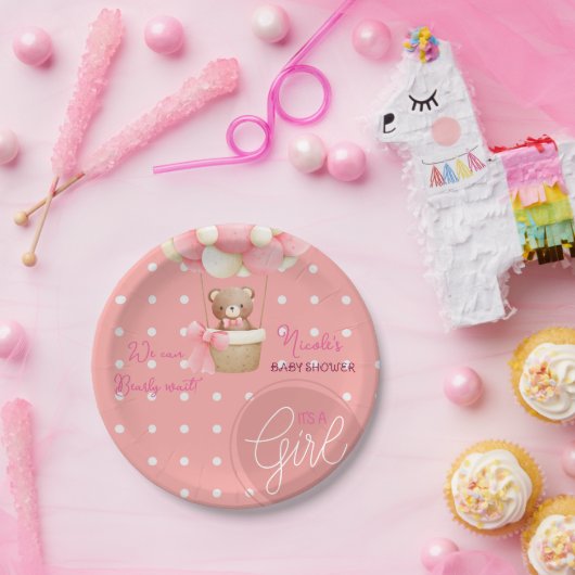 Bear Theme Pink Peach Heißluftballon Babydusche Pappteller (Party)
