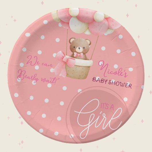 Bear Theme Pink Peach Heißluftballon Babydusche Pappteller