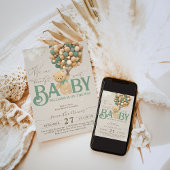 Bear Themed Green Balloon Babydusche Einladung