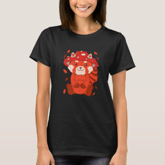 Bear Toadstool Hat Autumn Cat Bear Red Panda   T-Shirt